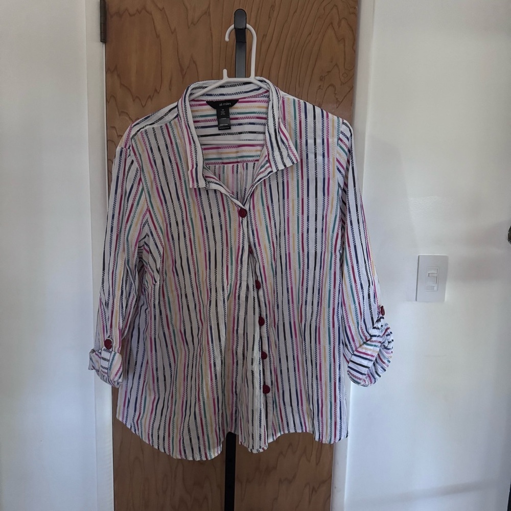 Ali Miles button down with Multicolor Stripes shirt women size XXL